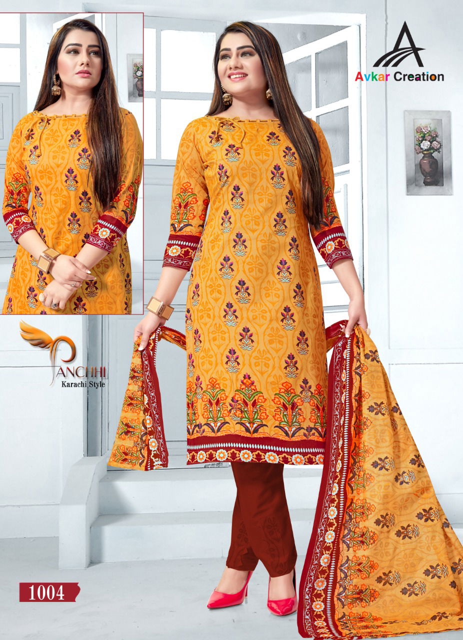 Avkar Panchi Fancy Casual Wear Karachi Cotton printed Style Cotton Dress Material